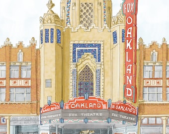 Fox Theatre Oakland Art Print: East Bay Landmark Illustration