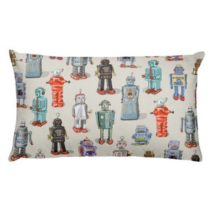 Fun Retro Robots Decorative Premium Throw Pillow