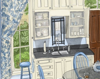 Blue Kitchen Wall Art Print