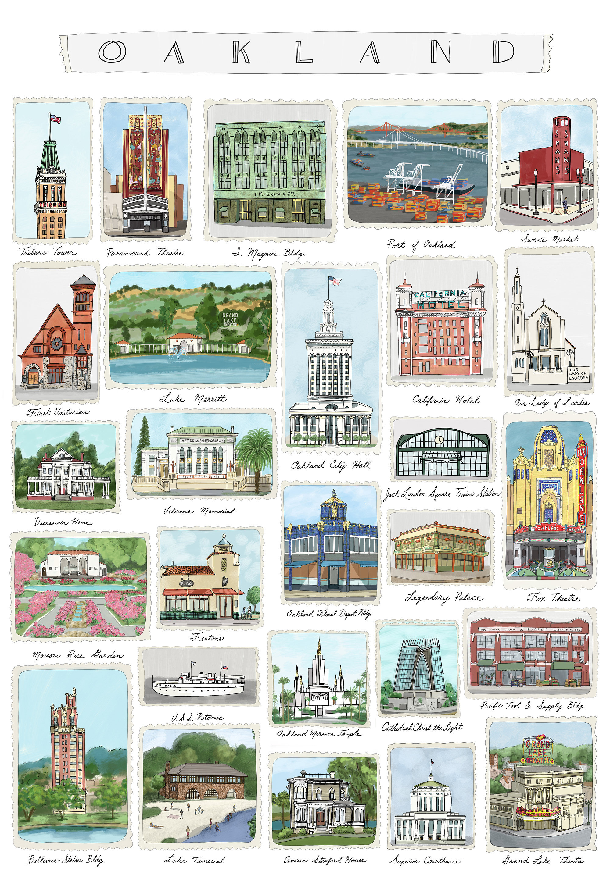 charm thai bistro oakland ca on Oakland Historical Landmarks Print Oakland Bay Area Art Etsy