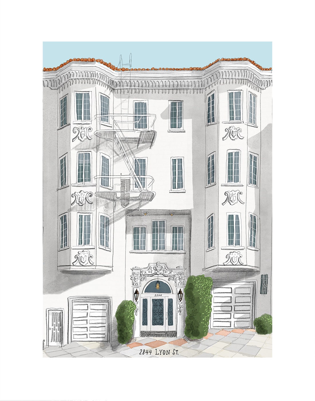 Custom Building Portrait Art Print: Architectural Illustration on