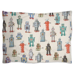 Retro Robots Pillowcase or Sham Microfiber beige background