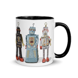 Fun Retro Robots Mug with Color Choice Inside