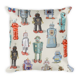 Fun Retro Robots Basic Decorative Throw Pillow