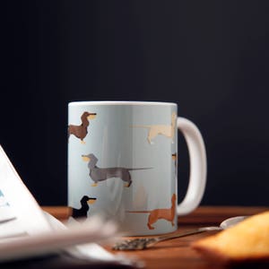 Chocolate, Blue, Cream, Black and Red Dachshund Mug - Unique Sausage Dog Gift (Robin's Egg Blue Mug)