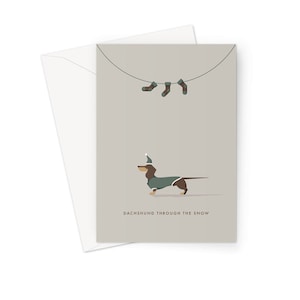 Schoko dackel Festlicher Hound & Herringbone Grußkarte / Weihnachtskarte