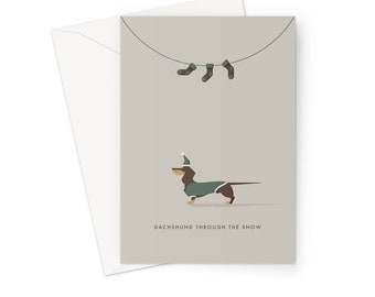 Chocolate Dachshund Festive Hound & Herringbone Greeting / Christmas Card