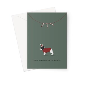 Negro Piebald Francés Bulldog Festive Hound & Herringbone Saludo / Tarjeta de Navidad