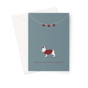 Weiße französische Bulldogge festliche Hund & Fischgrät Gruß / Weihnachtskarte