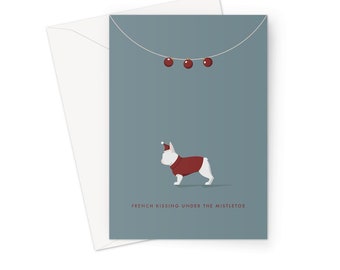 White French Bulldog Festive Hound & Herringbone Greeting / Christmas Card