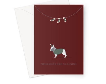 Blue Piebald French Bulldog Festive Hound & Herringbone Greeting / Christmas Card