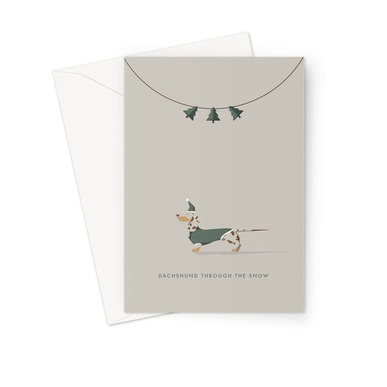 Carte de Noël de Dapple Dachshund de chocolat avec des arbres de Noël image 1