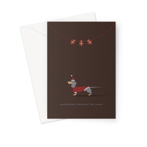 Blau und Tan Dackel Weihnachtskarte mit Geschenken