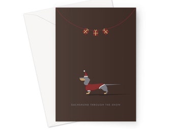 Blue and Tan Dachshund Christmas Card with Presents