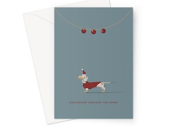 Carte de Noël dapple dachshund argentée avec des babioles