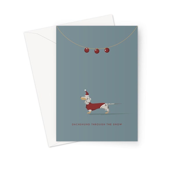 Silver Dapple Dachshund Christmas Card with Baubles