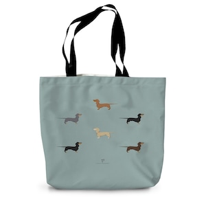 Chocolate, Blue, Cream, Black and Red Dachshund Tote Bag - Unique Sausage Dog Gift (Sage Green Tote Bag)