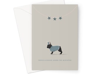 Black Français Bulldog Festive Hound - Herringbone Greeting / Carte de Noël
