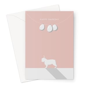 Weiße französische Bulldogge Geburtstagskarte - Happy Barkday für alle Hundeliebhaber!