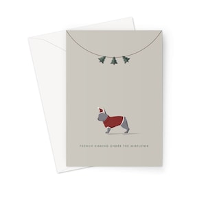 Cartão festivo de cão de buldogue francês azul e saudação de espinha de peixe/Natal