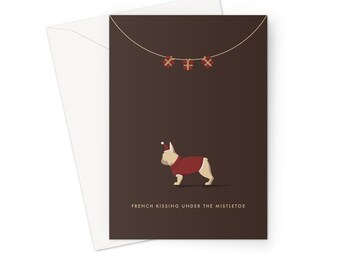 Fawn Français Bulldog Festive Hound - Herringbone Greeting / Carte de Noël