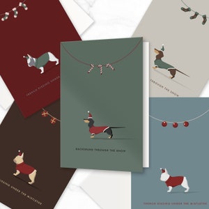 Carte de Noël de Dapple Dachshund de chocolat avec des arbres de Noël image 2