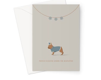 Sable Brindle Français Bulldog Festive Hound - Herringbone Greeting / Carte de Noël