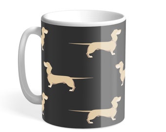 Cream Dachshund Mug - Unique Sausage Dog Gift (Charcoal Mug)