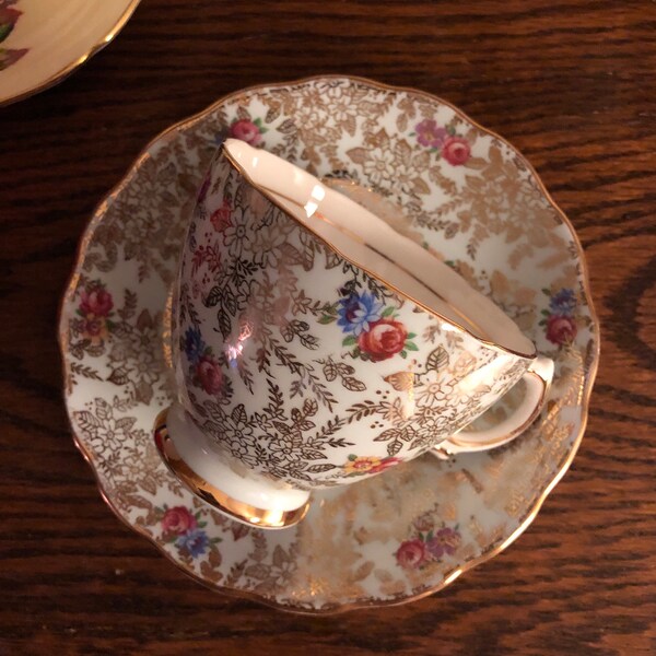 Colclough Cup Saucer Robins Egg Blue Gold Filigree Pink Roses Teacup England Vintage Tea Party Mad Hatters Party