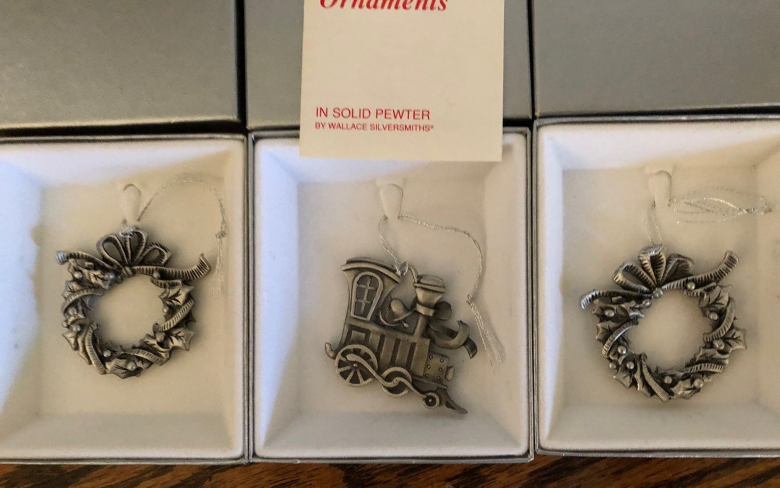 Vintage Wallace Silversmiths Pewter Christmas Ornaments Wreath Etsy