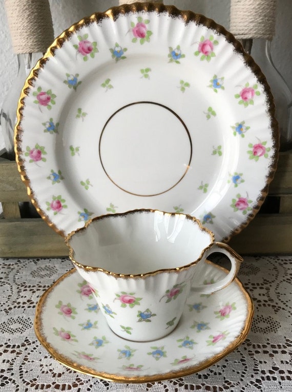 Vintage Salisbury England Bone China Pink Roses Tea Trio Set Cup Saucer
