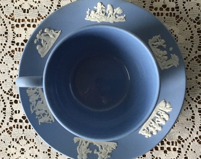 Wedgwood Jasperware Teacup Set White on Blue Cup & Saucer Etsy