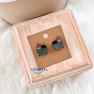 Wooden Dumpster Fire Studs | Dumpster Fire  | Flaming Garbage | Gift for Her | Dumpster Fire Jewelry