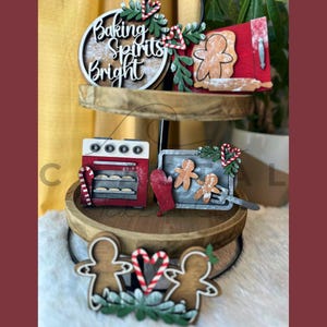 Baking Spirits Bright Christmas Tiered Tray Bundle,  Baking Christmas Tier Tray Decor, Christmas Decor, Mini Christmas Signs | Gingerbread