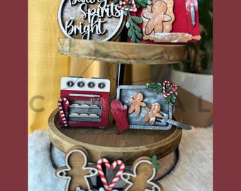 Gingerbread Tiered Tray Decor, Baking Spirits Bright, Christmas Mini Signs