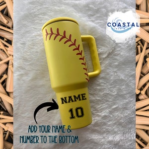 40 Oz Softball Tumbler with Handle |  Softball Tumbler | Team Mom | Gift | Softball Stainless Steel | Matte Tumbler with Matching Straw