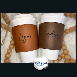 Personalized Faux Leather Cup Sleeve | Groomsmen Gift | Gift for Her | Gift for Him | Valentine&#39;s Gift | Personalized Cup Sleeve