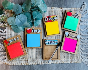 Personalized Wooden Sticky Note Holder | Teacher, Realtor, Dentist Gift
