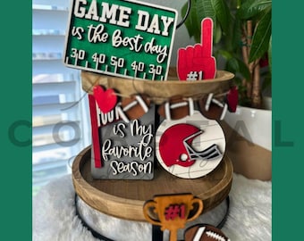 Football Tiered Tray Decor Set: Game Day Mini Signs & Garland