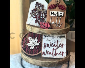 Decoración de bandeja escalonada con temática de suéteres, paquete de mini letreros de otoño