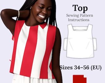 ELORA Top Sewing Pattern PDF | Sleeveless Square Neck Boxy Top | Sizes 34–56 | Beginner Friendly | A4 Printable