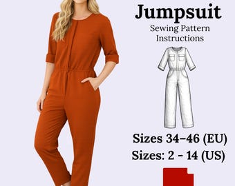 ELARA Jumpsuit Sewing Pattern | Women’s Button-Front Jumpsuit | Sizes 34–46 | PDF Pattern
