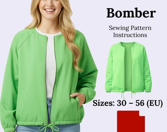 ZERIO Raglan Bomber Jacket Sewing Pattern • Sizes 30-56 (PDF)