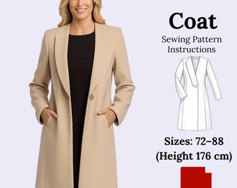 OVEL Coat PDF Sewing Pattern: Women's Wool Long Coat (Tall Sizes 72-88) (Digital Download)
