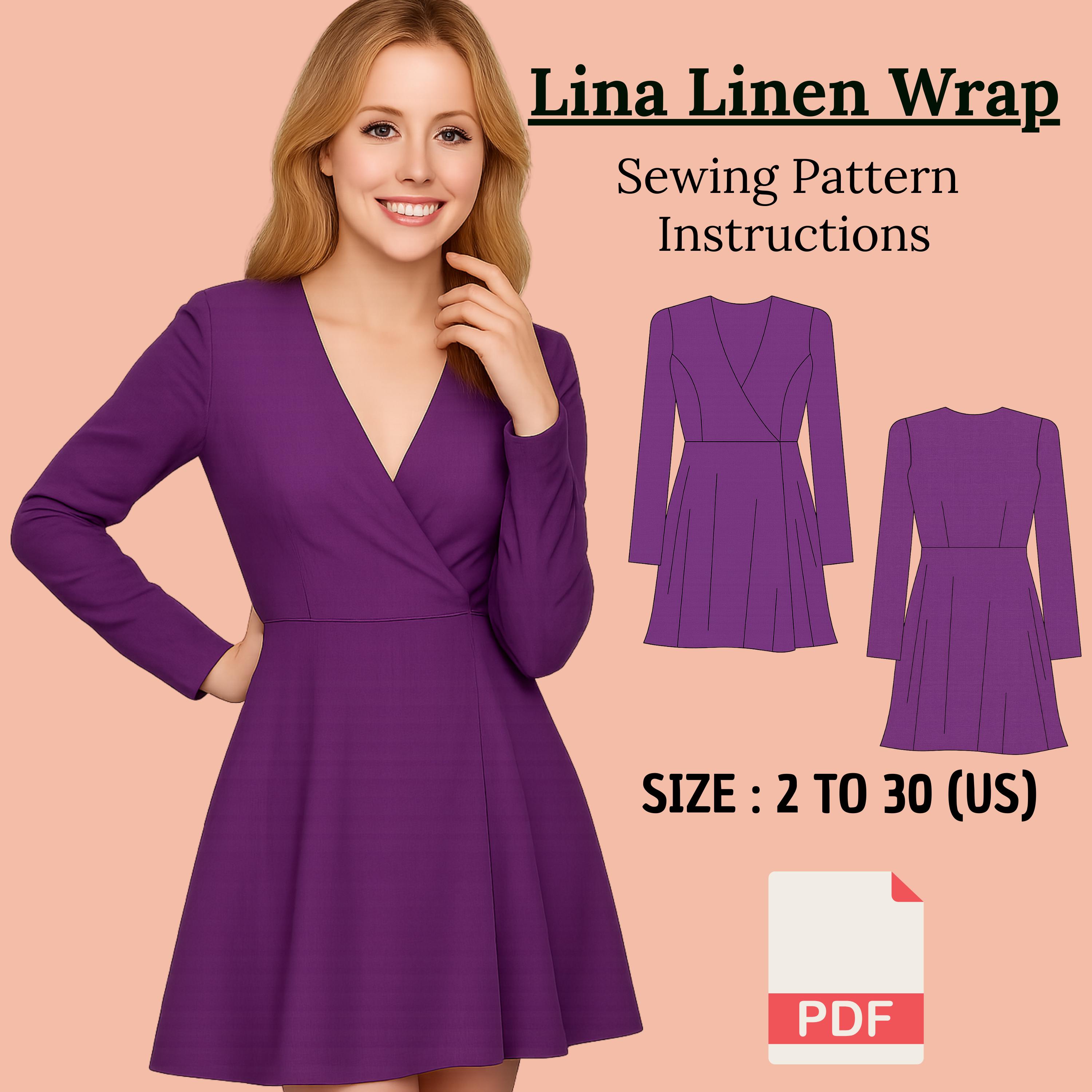 Linen Wrap Dress Sewing Pattern: A-line V-neck (PDF Pattern, US Sizes 0-30)  - Etsy