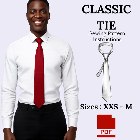 Classic Tie Pattern | Easy Necktie Sewing PDF | Sizes XXS–M