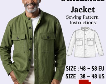 Men's Utility Jacket Sewing Pattern: Linen Overshirt (Sizes 48-58) (PDF Pattern)