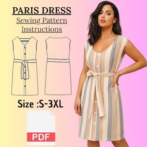 Paris Dress Sewing Pattern PDF, Fit And Flare, Princess Seam Pattern, Summer Dress Sewing Patterns, Pattern for Beginners, summer home dress