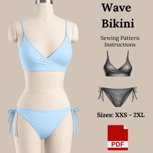 Wave Bikini Sewing Pattern | Wrap Top, Tie Side Bottoms (PDF Download)