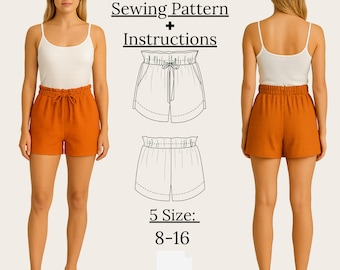 Women's Hot Shorts Sewing Pattern | High-Waist Elastic Drawstring (PDF Pattern)